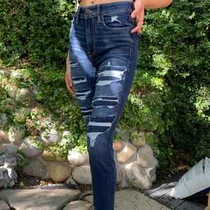 High rise dark blue jeans